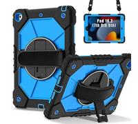 Borsa e custodia per tablet PC For iPad 9th/8th/7th Generation 10.2 Inch 2021/2020/2019 Tablet PC Case Hybrid Silicone PC Cover with 360° Rotating Stand,Anti-Scratch Shoulder/Wrist Straps(Blue 2)