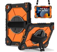 Borsa e custodia per tablet PC For iPad 9th/8th/7th Generation 10.2 Inch 2021/2020/2019 Tablet PC Case Hybrid Silicone PC Cover with 360° Rotating Stand,Anti-Scratch Shoulder/Wrist Straps(Orange)