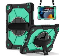 Borsa e custodia per tablet PC For iPad 9th/8th/7th Generation 10.2 Inch 2021/2020/2019 Tablet PC Case Hybrid Silicone PC Cover with 360° Rotating Stand,Anti-Scratch Shoulder/Wrist Straps(Green 2)
