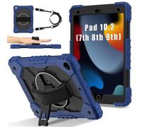 Borsa e custodia per tablet PC For iPad 9th/8th/7th Generation 10.2 Inch 2021/2020/2019 Tablet PC Case Hybrid Silicone PC Cover with 360° Rotating Stand,Anti-Scratch Shoulder/Wrist Straps(Navy Blue)