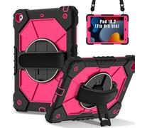 Borsa e custodia per tablet PC For iPad 9th/8th/7th Generation 10.2 Inch 2021/2020/2019 Tablet PC Case Hybrid Silicone PC Cover with 360° Rotating Stand,Anti-Scratch Shoulder/Wrist Straps(Rose red)