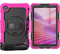 Borsa e custodia per tablet PC For Lenovo Tab One 8.7 inch/K9 TB305FU 2025 Heavy Duty Shockproof TPU Case, Protective Cover W Screen Protector 360° Kickstand+Hand Strap+Shoulder Strap(Rose)