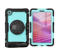 Borsa e custodia per tablet PC For Lenovo Tab One 8.7 inch/K9 TB305FU 2025 Heavy Duty Shockproof TPU Case, Protective Cover W Screen Protector 360° Kickstand+Hand Strap+Shoulder Strap(Skyblue2)
