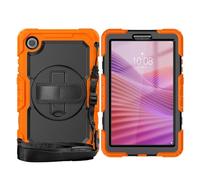 Borsa e custodia per tablet PC For Lenovo Tab One 8.7 inch/K9 TB305FU 2025 Heavy Duty Shockproof TPU Case, Protective Cover W Screen Protector 360° Kickstand+Hand Strap+Shoulder Strap(Orange)
