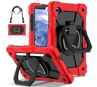 Borsa e custodia per tablet PC For Samsung Galaxy Tab A9 Case 8.7 Inch 2023 Model (SM-X110/X115/X117) Heavy Duty Tablet PC Case with 360 Rotating Kickstand,Hand/Shoulder Strap(Red black)