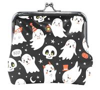 Borsa e portamonete in pelle nera Ghosts alla moda, con fibbia carina, chiusura a bacio, piccolo portamonete per ragazze, colore nero, classico, Trendy Ghosts Black, Classico