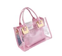 borsa elegante e trasparente, Small Clear Tote Beach Shoulder Top-handle Bag PVC Transparent Fashion Crossbody Bags(Roze)