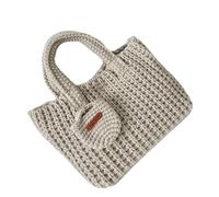 Borsa fatta a mano all'uncinetto borsa morbida in filato alla moda borse a maglia borsa con manico superiore per viaggi casual e borsa leggera da donna alla moda, Beige, One Size