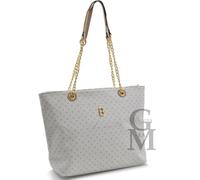 Borsa FIRMATA briciole a Spalla Donna con Tracolla manici a catena, Motivo Monogramma, Design B, 40x30x11 cm, Nero e Marrone beige (bianco)