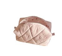 Borsa for il trucco a quadri floreale, organizer da viaggio portatile for cosmetici, borsa lavaggio trapuntata in cotone, custodia for la cura della pelle(Pink)