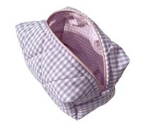 Borsa for il trucco a quadri floreale, organizer da viaggio portatile for cosmetici, borsa lavaggio trapuntata in cotone, custodia for la cura della pelle(Purple)