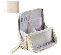Borsa for il trucco in tessuto Oxford multiuso e di grande capacità, organizer portatile in tela leggera con scomparti multipli, design verticale for viaggi, lavoro e uso quotidiano.(Beige)