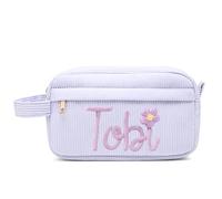 Borsa For Il Trucco Personalizzata Con Nome, Astuccio For Matite Personalizzato, In Filato, Organizer For Cosmetici, In Velluto A Coste For Ritorno A Scuola, Regalo For Damigella D'onore(Blue)