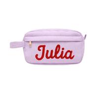 Borsa For Il Trucco Personalizzata Con Nome, Astuccio For Matite Personalizzato, In Filato, Organizer For Cosmetici, In Velluto A Coste For Ritorno A Scuola, Regalo For Damigella D'onore(Purple)