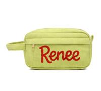 Borsa For Il Trucco Personalizzata Con Nome, Astuccio For Matite Personalizzato, In Filato, Organizer For Cosmetici, In Velluto A Coste For Ritorno A Scuola, Regalo For Damigella D'onore(Green)