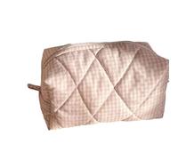 Borsa for il trucco Trapuntata in cotone portatile a quadretti con borsa for il lavaggio con cerniera Borsa da viaggio for la cura della pelle di grande capacità per Donna Uomo(Pink)