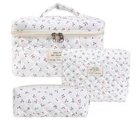 Borsa for trucco trapuntata in cotone da 3 pezzi,borsa for cosmetici carina for donna,set di borse for trucco estetico civetta floreale,borsa for articoli da toilette da viaggio (Color : G)