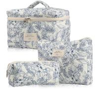Borsa for trucco trapuntata in cotone da 3 pezzi,borsa for cosmetici carina for donna,set di borse for trucco estetico civetta floreale,borsa for articoli da toilette da viaggio (Color : A)