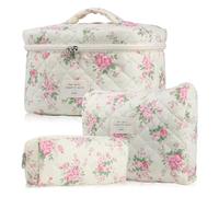 Borsa for trucco trapuntata in cotone da 3 pezzi,borsa for cosmetici carina for donna,set di borse for trucco estetico civetta floreale,borsa for articoli da toilette da viaggio (Color : D)