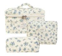 Borsa for trucco trapuntata in cotone da 3 pezzi,borsa for cosmetici carina for donna,set di borse for trucco estetico civetta floreale,borsa for articoli da toilette da viaggio (Color : E)