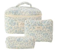 Borsa for trucco trapuntata in cotone da 3 pezzi,borsa for cosmetici carina for donna,set di borse for trucco estetico civetta floreale,borsa for articoli da toilette da viaggio (Color : B)