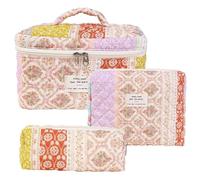 Borsa for trucco trapuntata in cotone da 3 pezzi,borsa for cosmetici carina for donna,set di borse for trucco estetico civetta floreale,borsa for articoli da toilette da viaggio (Color : J)