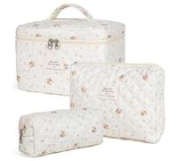 Borsa for trucco trapuntata in cotone da 3 pezzi,borsa for cosmetici carina for donna,set di borse for trucco estetico civetta floreale,borsa for articoli da toilette da viaggio (Color : L)