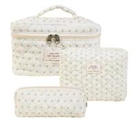 Borsa for trucco trapuntata in cotone da 3 pezzi,borsa for cosmetici carina for donna,set di borse for trucco estetico civetta floreale,borsa for articoli da toilette da viaggio (Color : K)