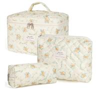 Borsa for trucco trapuntata in cotone da 3 pezzi,borsa for cosmetici carina for donna,set di borse for trucco estetico civetta floreale,borsa for articoli da toilette da viaggio (Color : H)