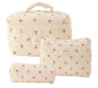 Borsa for trucco trapuntata in cotone da 3 pezzi,borsa for cosmetici carina for donna,set di borse for trucco estetico civetta floreale,borsa for articoli da toilette da viaggio (Color : I)