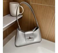 Borsa francese con zip in PU decorata argentata alla moda, elegante e casual, con decorazioni a stella alla moda. Borsetta a tracolla per le donne, borsa sottobraccio. Borsa a tracolla per le donne al