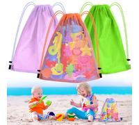 Borsa Giochi Spiaggia, 3 PCS Borsa da Spiaggia in Rete con Coulisse, Sacca Porta Giochi Spiaggia, Pieghevole Zaini con Coulisse, per Vacanze al Mare, Viaggi in Famiglia, Nuoto