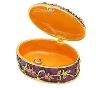 Borsa gioielli con fiore viola dipinto a mano, dimensioni 6,3x4,4x3,2 cm, con coperchio e organizzatore per bijoux