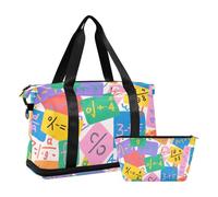 Borsa grande colorata con formula matematica con tasca bagnata, tracolla regolabile, borsa da palestra per allenamento, set da 2 pezzi, per uomini e donne