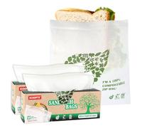 Borsa grande con cerniera 100% compostabile, ecologica, per congelatore e frigorifero, a base vegetale, senza BPA, sigilla bene per frutta, snack e altro (2 pezzi, dimensioni panino)