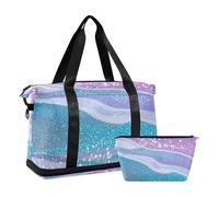 Borsa grande con finto glitter effetto marmo color arcobaleno con tasca bagnata tracolla regolabile borsa da palestra per trekking grande capacità per uomo donna