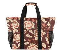 Borsa grande con fiori rossi di San Valentino, borsa da spesa riutilizzabile, borsa da spiaggia pieghevole in tela a prova di sabbia per auto