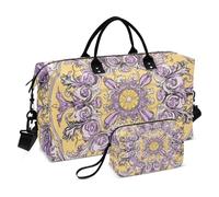 Borsa grande con motivo floreale retrò viola e giallo borsa da viaggio per la notte borsa da palestra sport borsone con tracolla regolabile per yoga pieghevole Bolsa de lona para