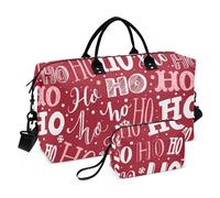 Borsa grande con motivo natalizio divertente con scritta "Ho Ho Ho", borsa da palestra con tracolla regolabile, per palestra, aereo, viaggi, impermeabile, Ho Ho Ho Pattern Divertente Natale Rosso, 1