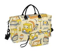 Borsa grande con veicoli da costruzione in stile cartone animato, borsa a tracolla gialla, borsa per la notte con borsa da toilette borsa da palestra borsone da viaggio per allenamento pieghevole,