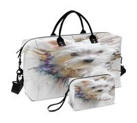 Borsa grande da portare con sé il fine settimana, con tracolla regolabile, impermeabile, per il viaggio, cane maltese 3D