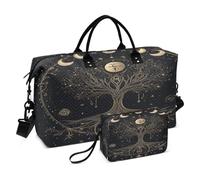 Borsa grande da portare con sé per il fine settimana, con tracolla regolabile, per escursioni, grande capacità, con luna e albero della vita dorato