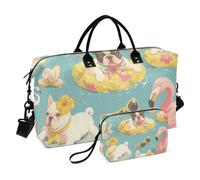 Borsa grande da viaggio con cani da combattimento per le vacanze con cartoni animati, borsa da palestra con borsa da toilette per viaggio, set da 2 pezzi, Cartoon carino vacanza legge combattimento