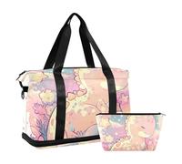 Borsa grande da viaggio con dinosauri, stile scarabocchio, con tracolla regolabile, per viaggi d'affari, set da 2 pezzi, cartone animato bambino dinosauro bambino scarabocchio stile colori pastello, 1
