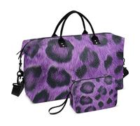 Borsa grande da viaggio con leopardo viola, borsa da viaggio con tracolla regolabile, set da 2 pezzi, viola leopardo, taglia unica, Leopardo viola, 1 size