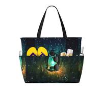 Borsa grande impermeabile da spiaggia con stampa di lucciole e lanterne, con cerniera e tasche, borsa pieghevole per viaggi, piscina, shopping, vacanze, palestra