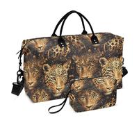 Borsa grande leopardo nero e oro con tracolla regolabile per allenamento, set di 2 pezzi