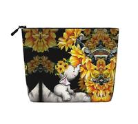 Borsa grande per cosmetici con elefanti e girasoli, per mamma e bambino, in finta canapa, impermeabile, con cerniera, per viaggi quotidiani