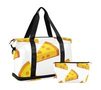 Borsa grande per il fine settimana con motivo a triangolo giallo con tracolla regolabile per escursionismo pieghevole, Formaggio triangolo giallo cartone animato, 1 size