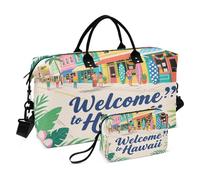 Borsa grande per il weekend, con tracolla regolabile, set da 2 pezzi, con scritta "Welcome to Hawaii Tropical